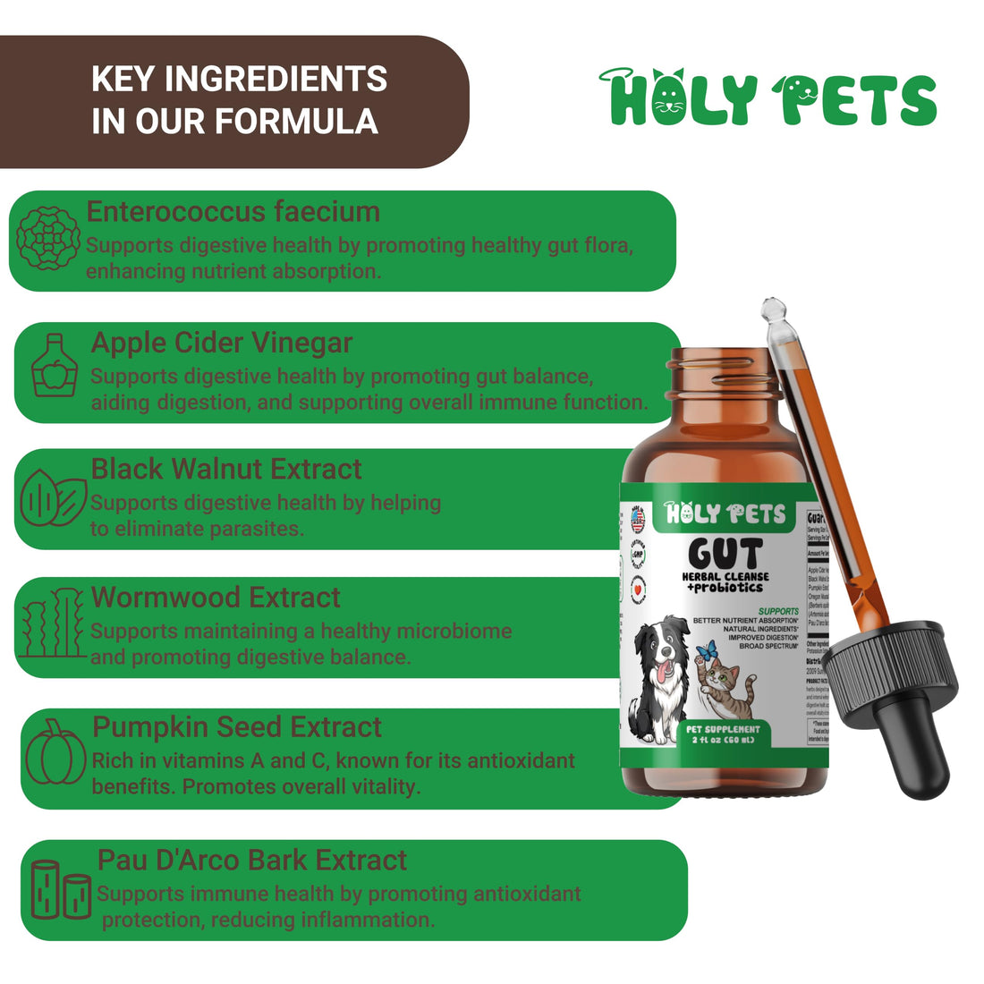 Natural Pet Gut Health Drops for Dogs & Cats